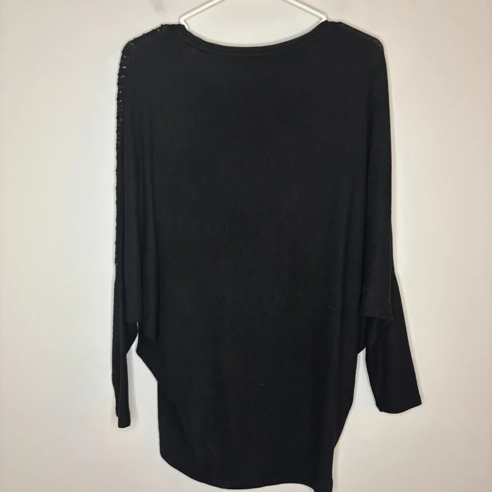 WHITE HOUSE BLACK MARKET NEW Snit Dolman Tunic Womens XS Black Sparkle